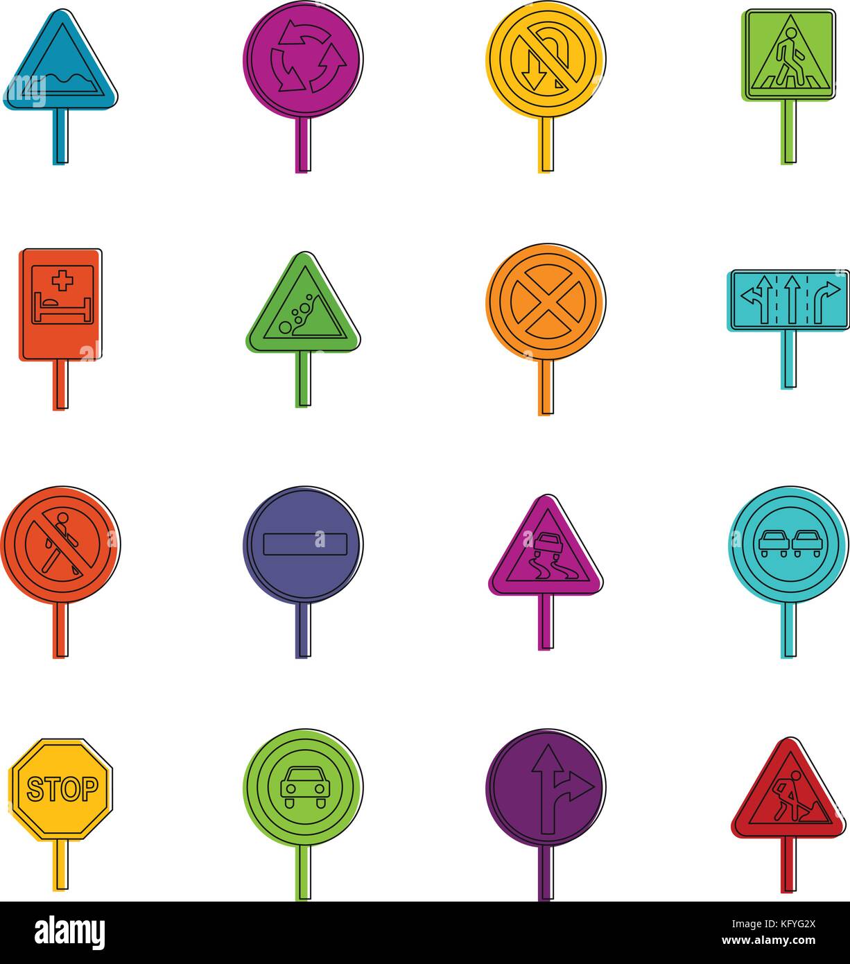 Different road signs icons doodle set Stock Vector Image & Art - Alamy