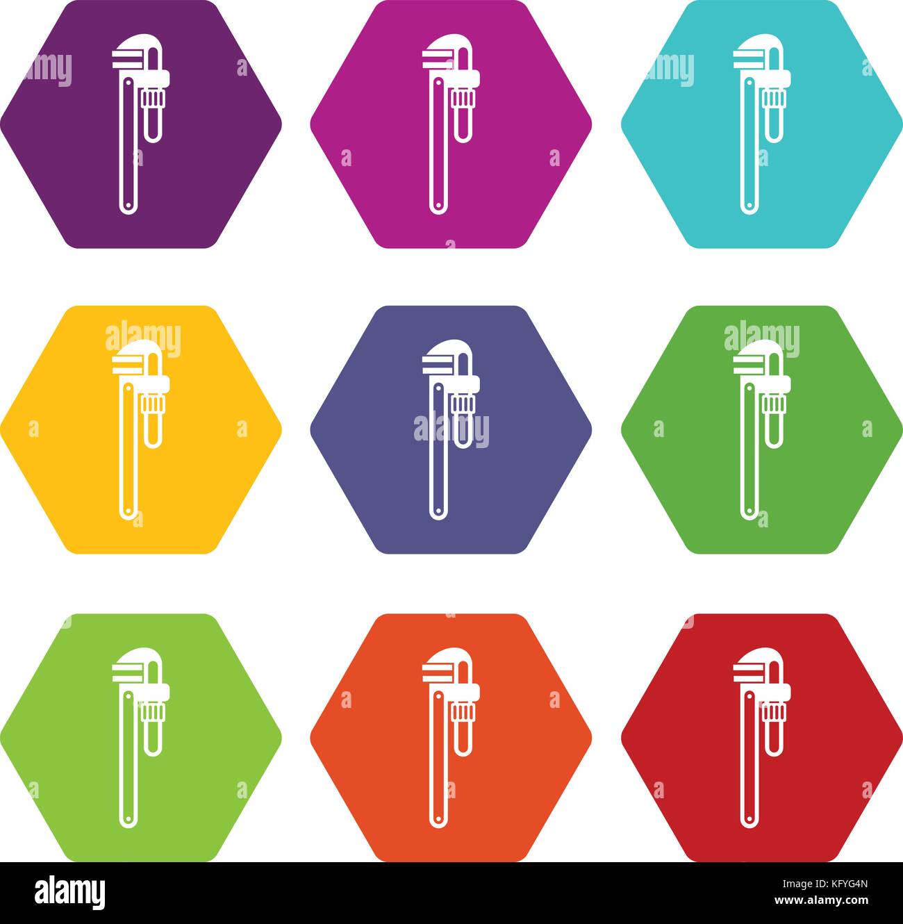 Pipe or monkey wrench icon set color hexahedron Stock Vector Image ...