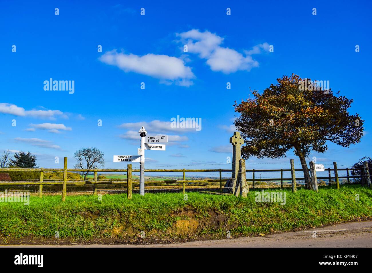 Finger arm directional sign between Chard and Cricket St Thomas Somerset Uk Stock Photo