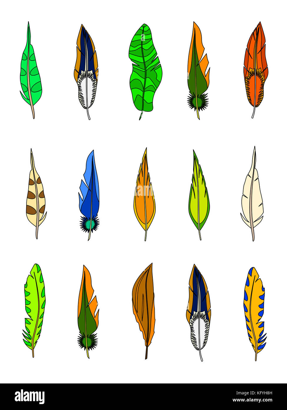 Set of feathers. Isolated on white background Stock Photo - Alamy
