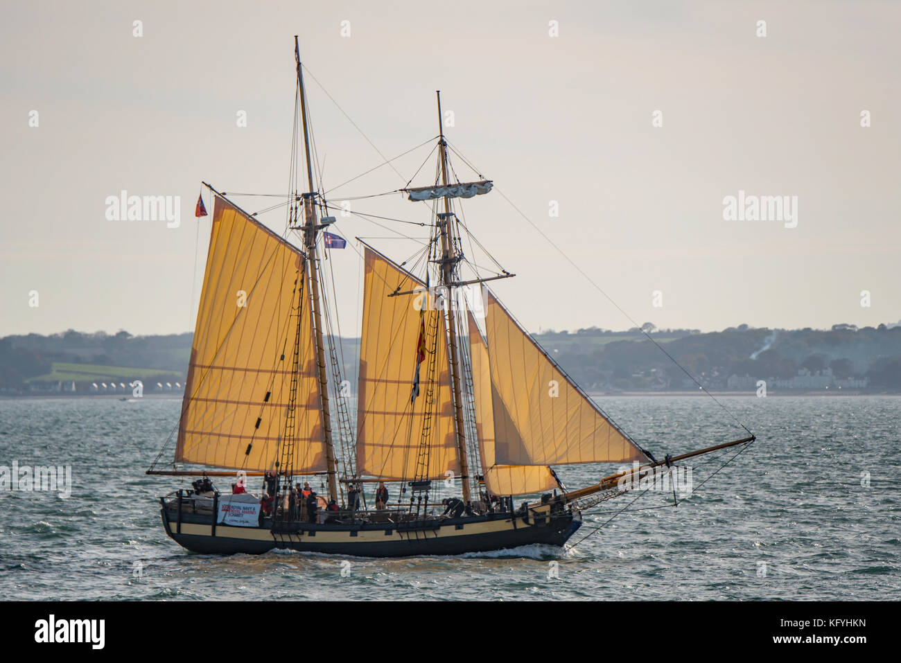 HMS Pickle (Replica) arriving at Portsmouth on 1/11/17 in support of RN & RM Charity. Stock Photo