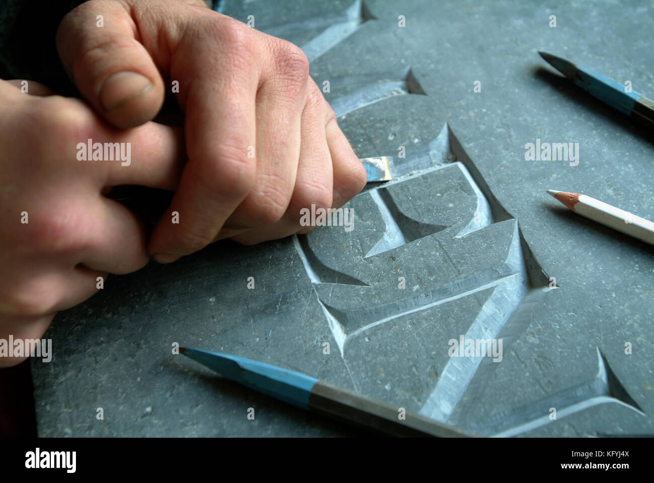 Gabriel Hummerstone, a stone letter carver Stock Photo
