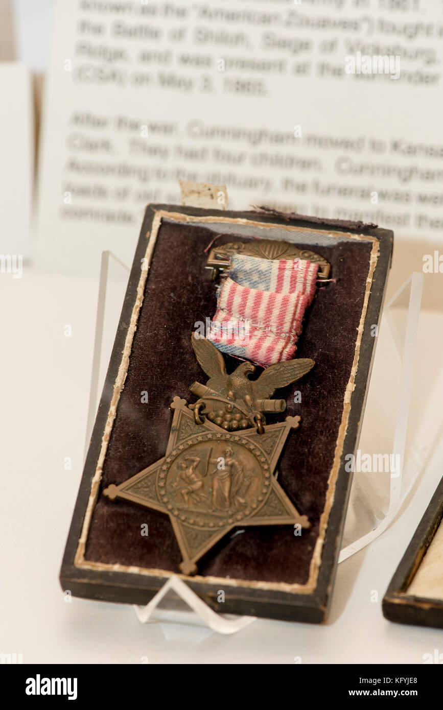 St. Joseph, Missouri. Civil war museum. Medal of Honor given to a private for gallantry in battle. Stock Photo