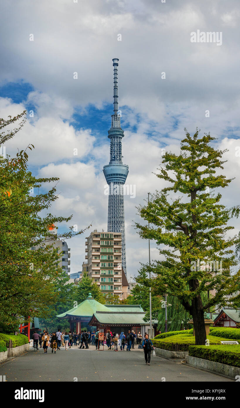 Tokyo Skytree Tower seen from Senso-ji Temple in Asakusa old district Stock Photo