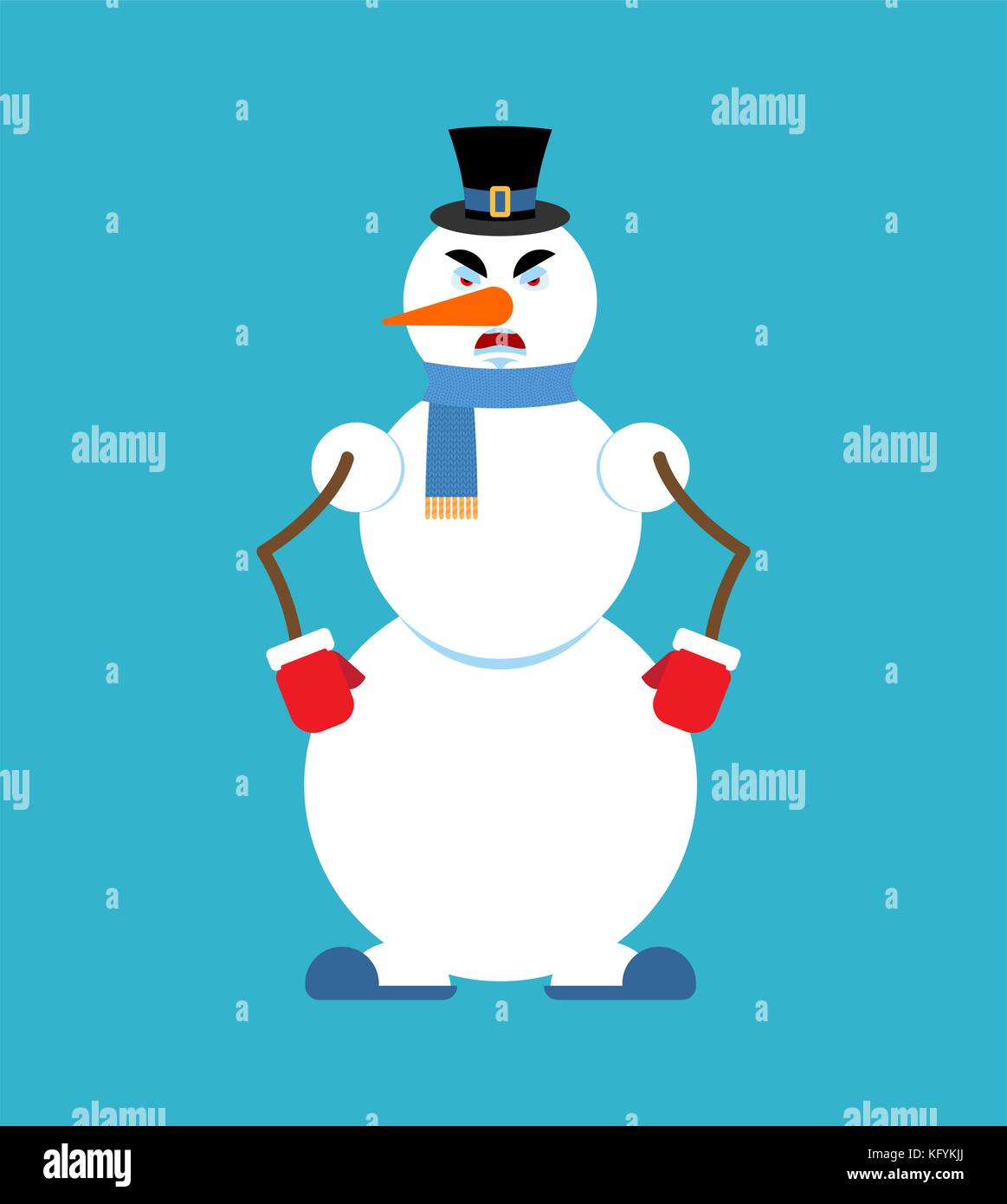 Snowman angry. Snowman Evil emoji. New Year and Christmas vector illustration Stock Vector