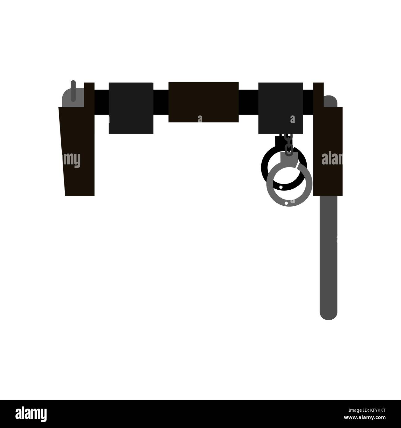 Belt of policeman. Gun, club and handcuffs. Vector illustration. Stock Vector