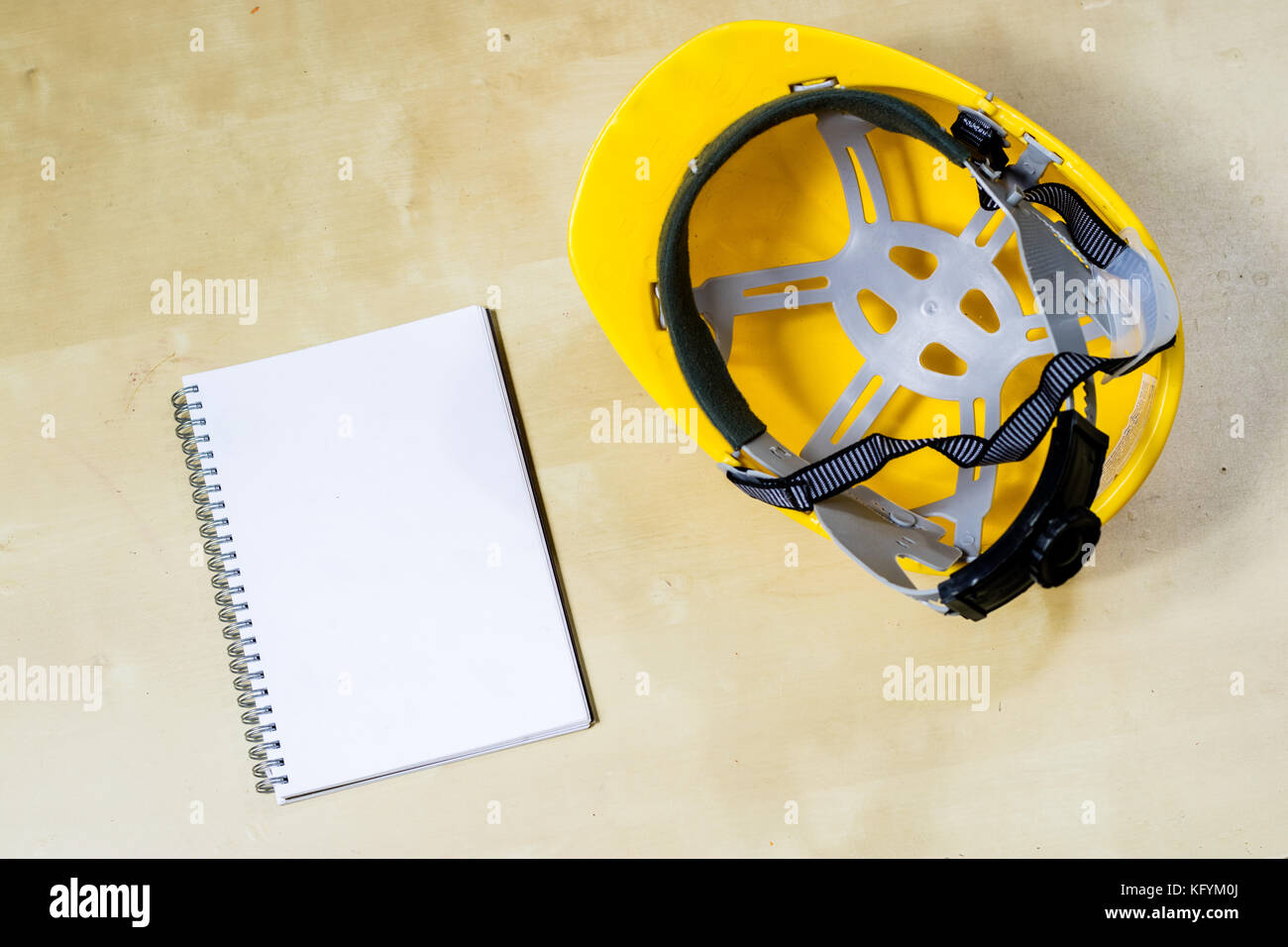 helmet, hearing protection, tools, table. Safety equipment and tools Stock Photo Alamy