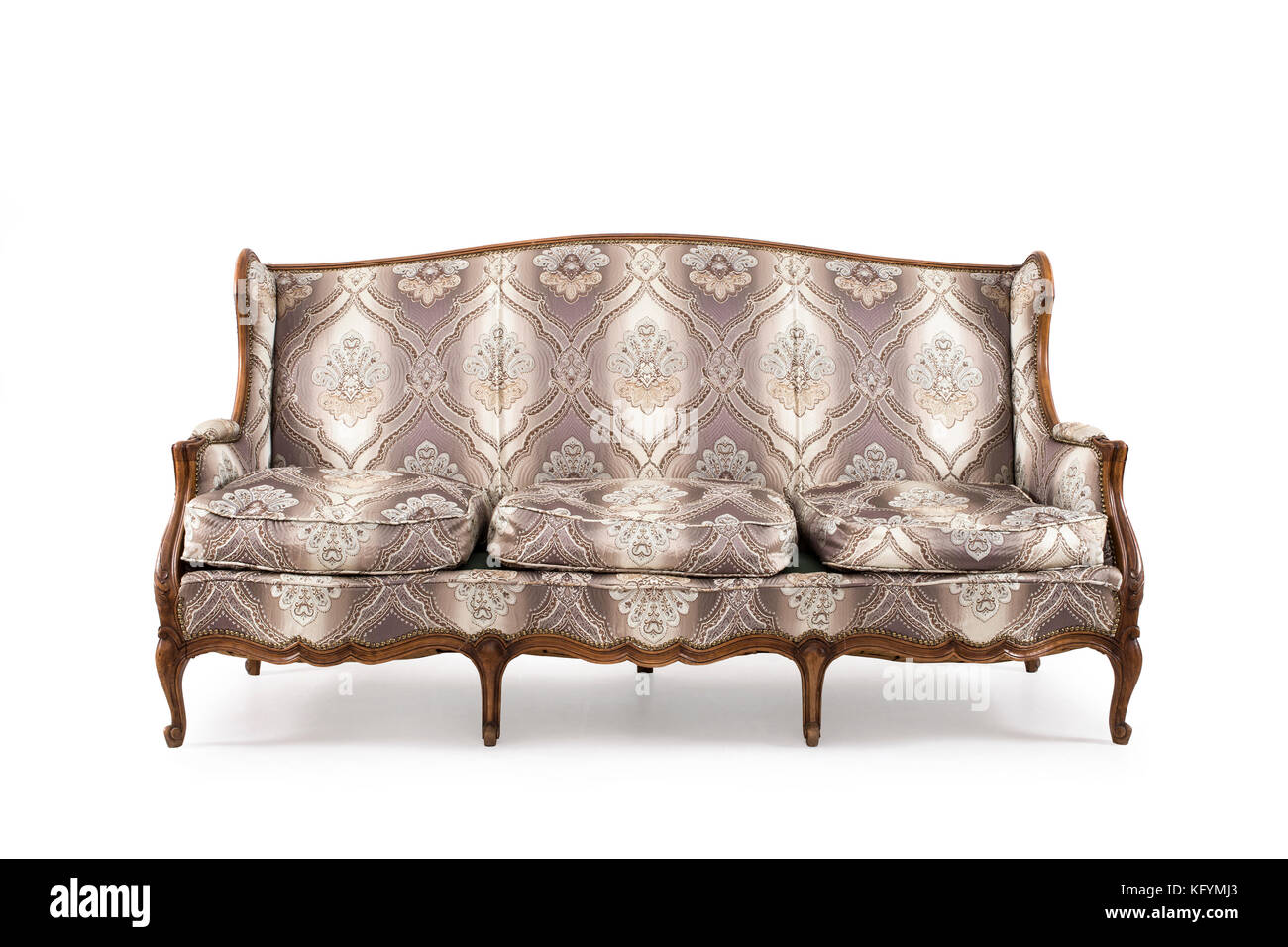 Antique wood sofa on white background. Stock Photo