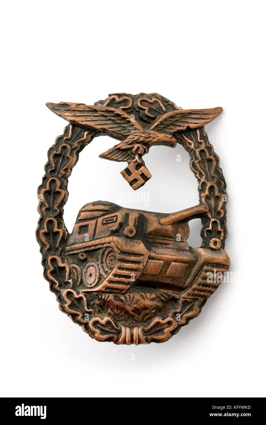 Germany at the WW2. German prize badge (plate) for tank battle (for Luftwaffe). In bronze.   This photo is strongly used only for historical purposes. Stock Photo