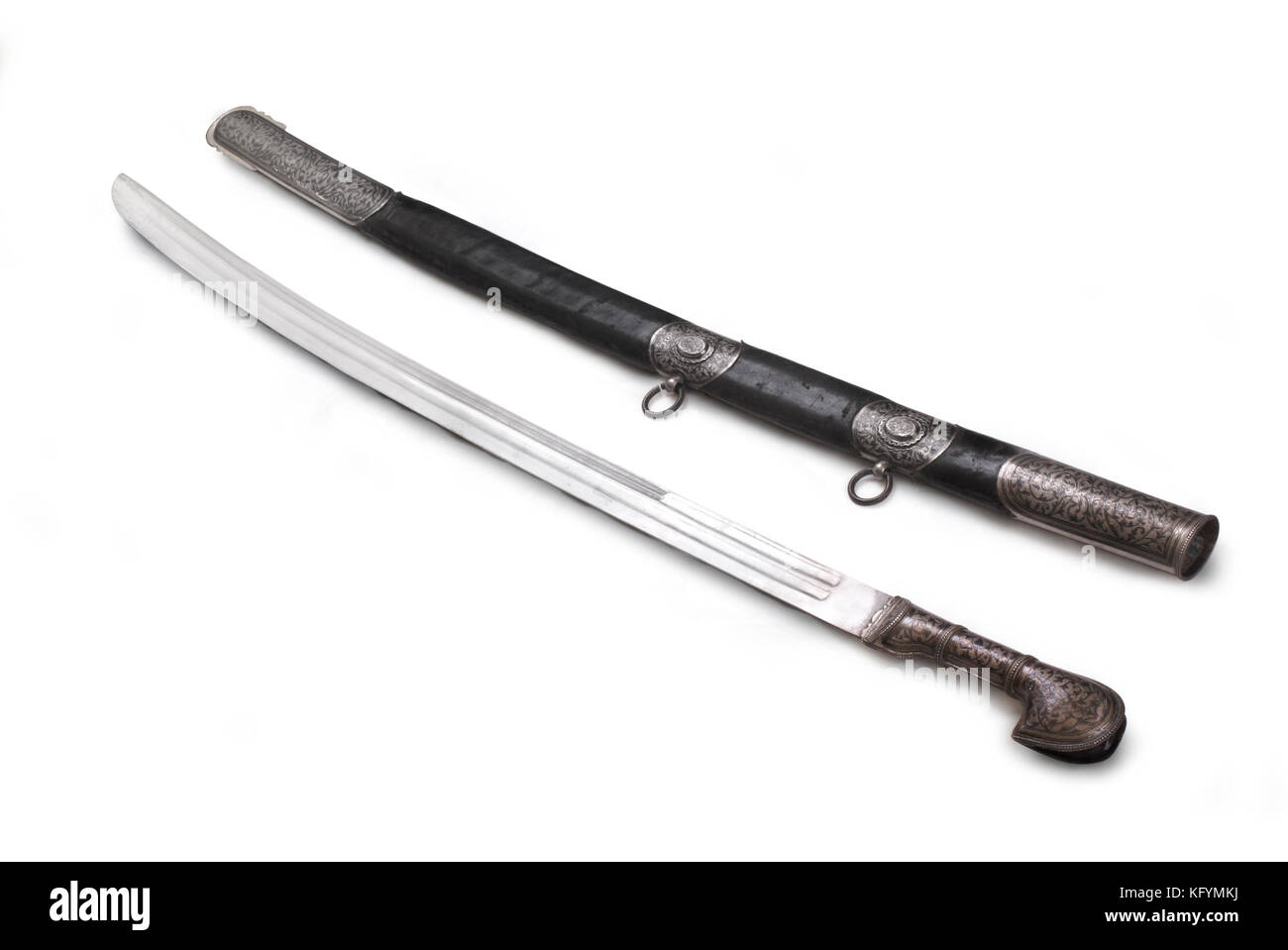 Beautiful example of caucasian sabre (cavalry sword) with sophisticated ornamental pattern (design). The 19th century (Dagestan). Russia Stock Photo