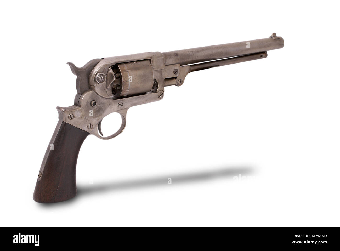 The USA .44 caliber six-shot revolver. The double-action revolver of the Starr system from the American Civil War time. The path on the white backgrou Stock Photo
