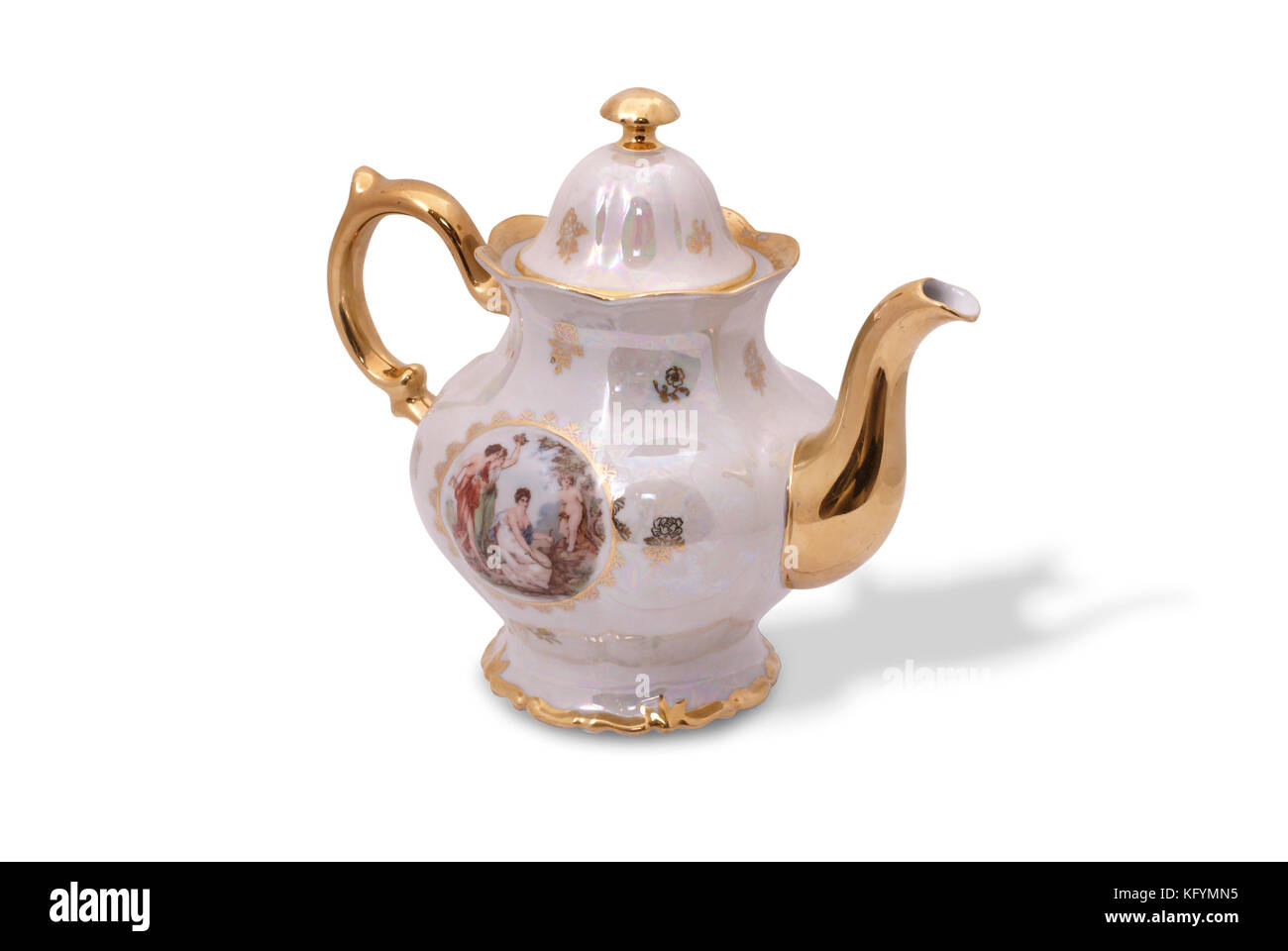 Teapot from German famous porcelain tea service (Madonna). East Germany. Stock Photo