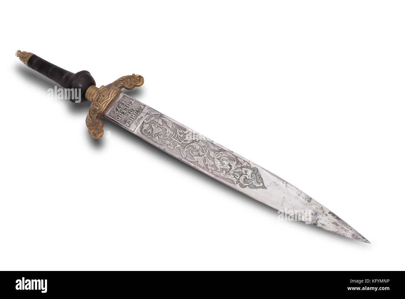 Spanish infantry sword bayonet from famous Toledo steel. Spain. 19th century. This type was placed inside the barrel. Stock Photo