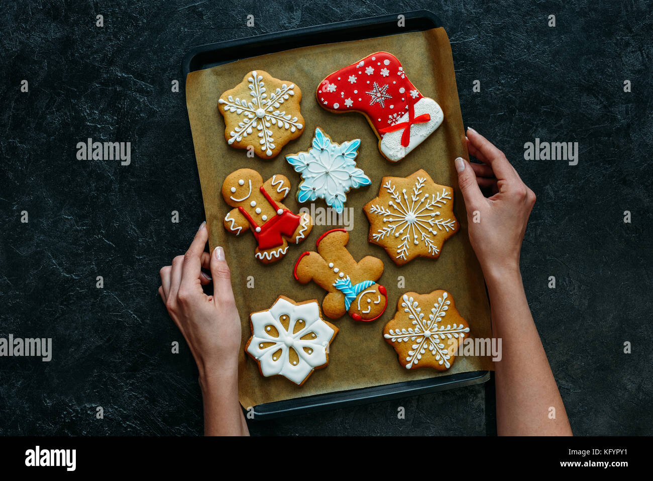 gingerbreads on baking tray Stock Photo - Alamy