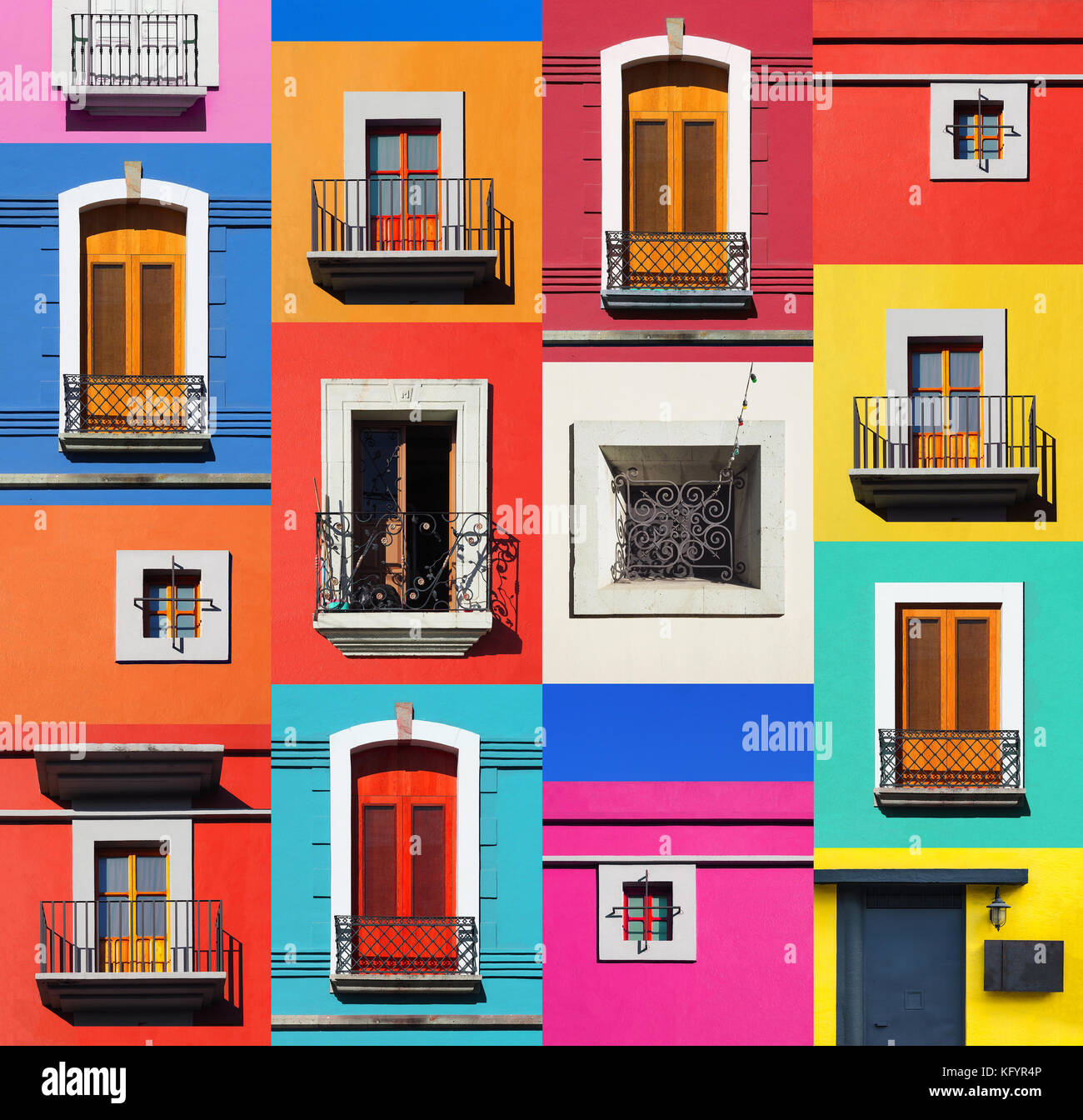 Beautiful, colourful Mexican windows & doors Stock Photo Alamy