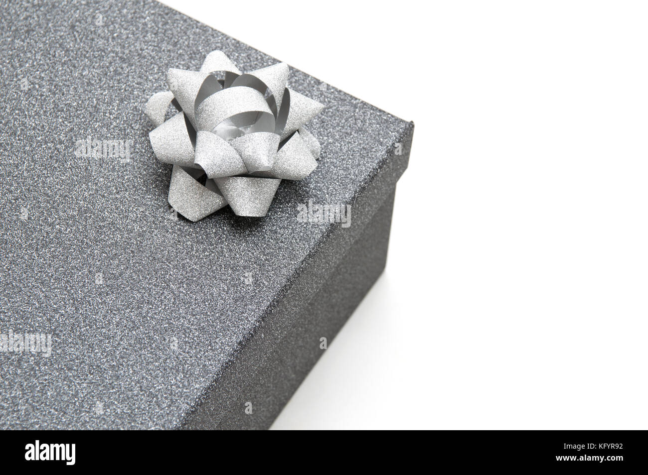 black gift box with silver ribbon Stock Photo Alamy