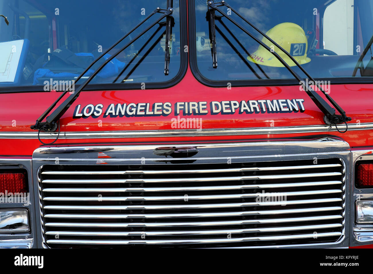 City of Los Angeles Fire Department truck outside the fire station on Sunset Boulevard in Echo Park, LA California  USA  KATHY DEWITT Stock Photo
