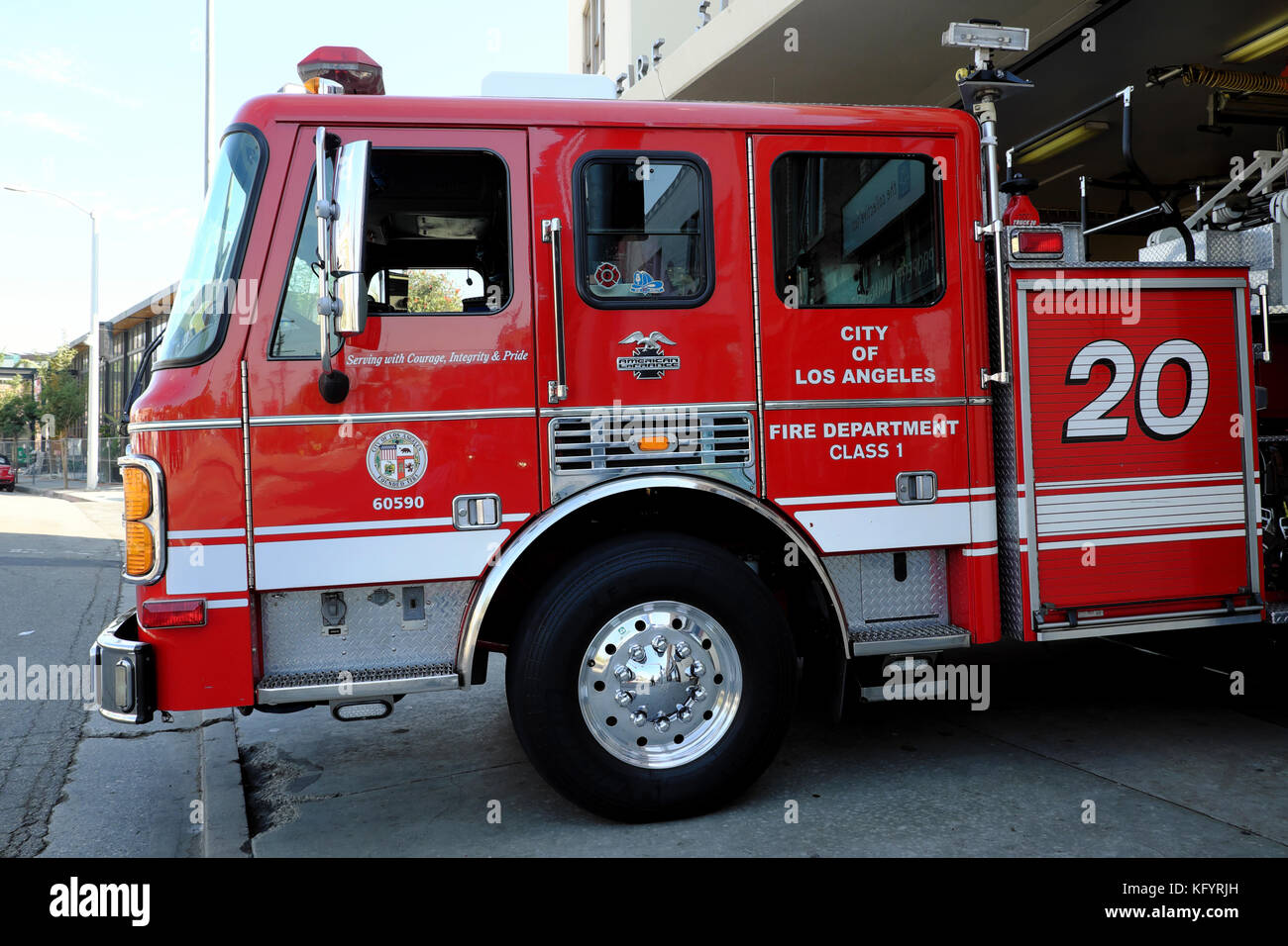 City of Los Angeles Fire Department truck outside the fire station on