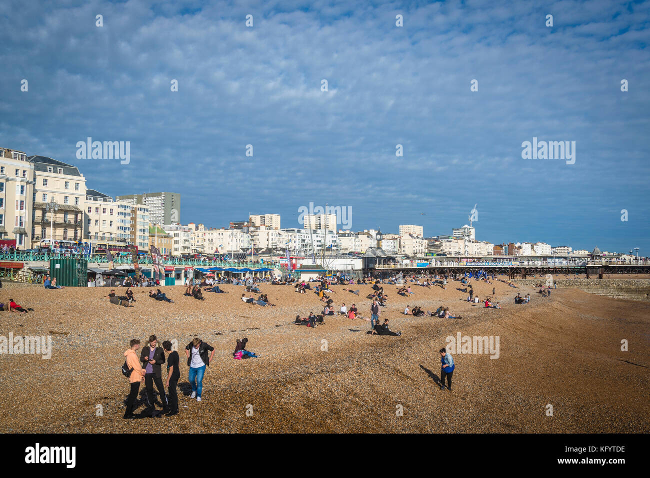 Brighton Beach and seafront building, Brighton, England, UK Stock Photo