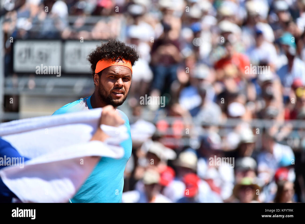 Lyon (south-eastern France), on 2016/05/26: professional tennis player Jo-Wildfried Tsonga won the semi-final match of the ATP World Tour 250 tourname Stock Photo