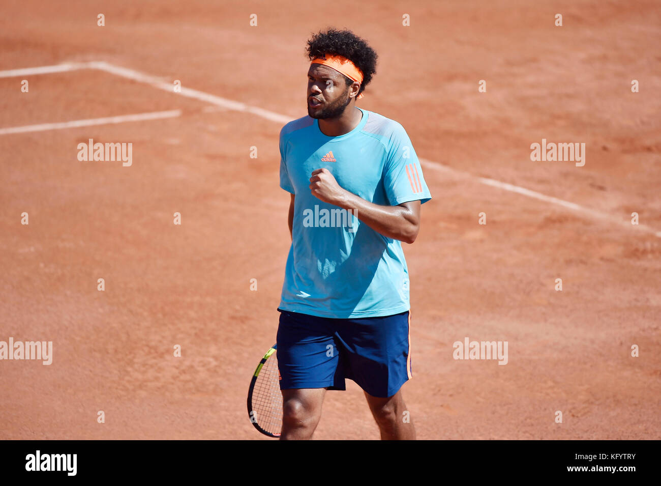 Lyon (south-eastern France), on 2016/05/26: professional tennis player Jo-Wildfried Tsonga won the semi-final match of the ATP World Tour 250 tourname Stock Photo