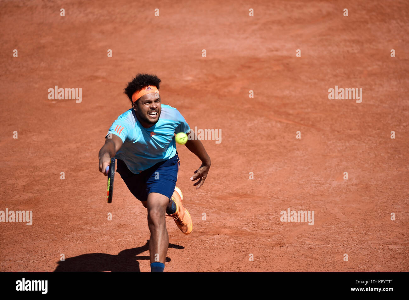 Lyon (south-eastern France), on 2016/05/26: professional tennis player Jo-Wildfried Tsonga won the semi-final match of the ATP World Tour 250 tourname Stock Photo