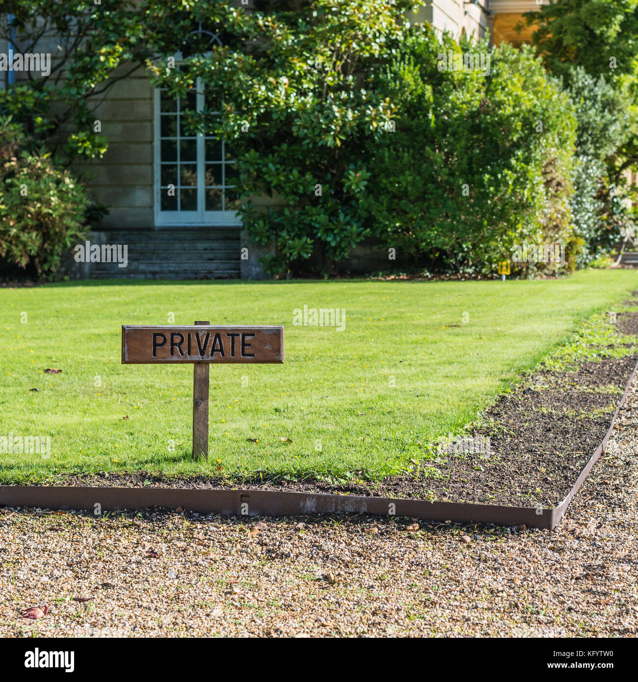 A shot of the Private sign in the grounds of Exbury Gardens. Stock Photo