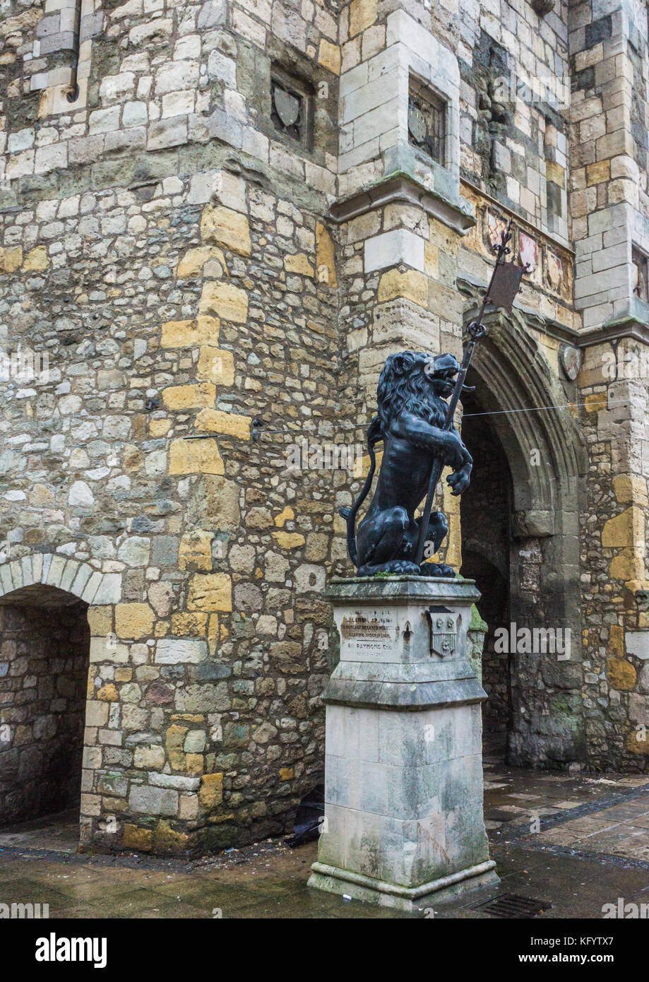 A view of one of the lions that guard the entrance to Southampton Bargate. Stock Photo