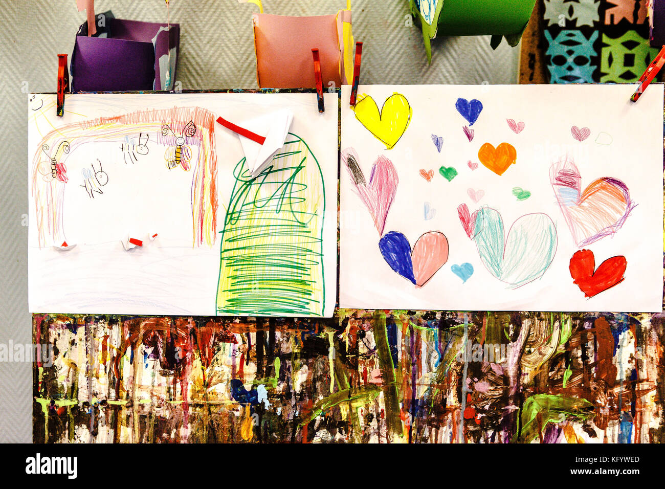 Child's drawing of hearts Stock Photo Alamy