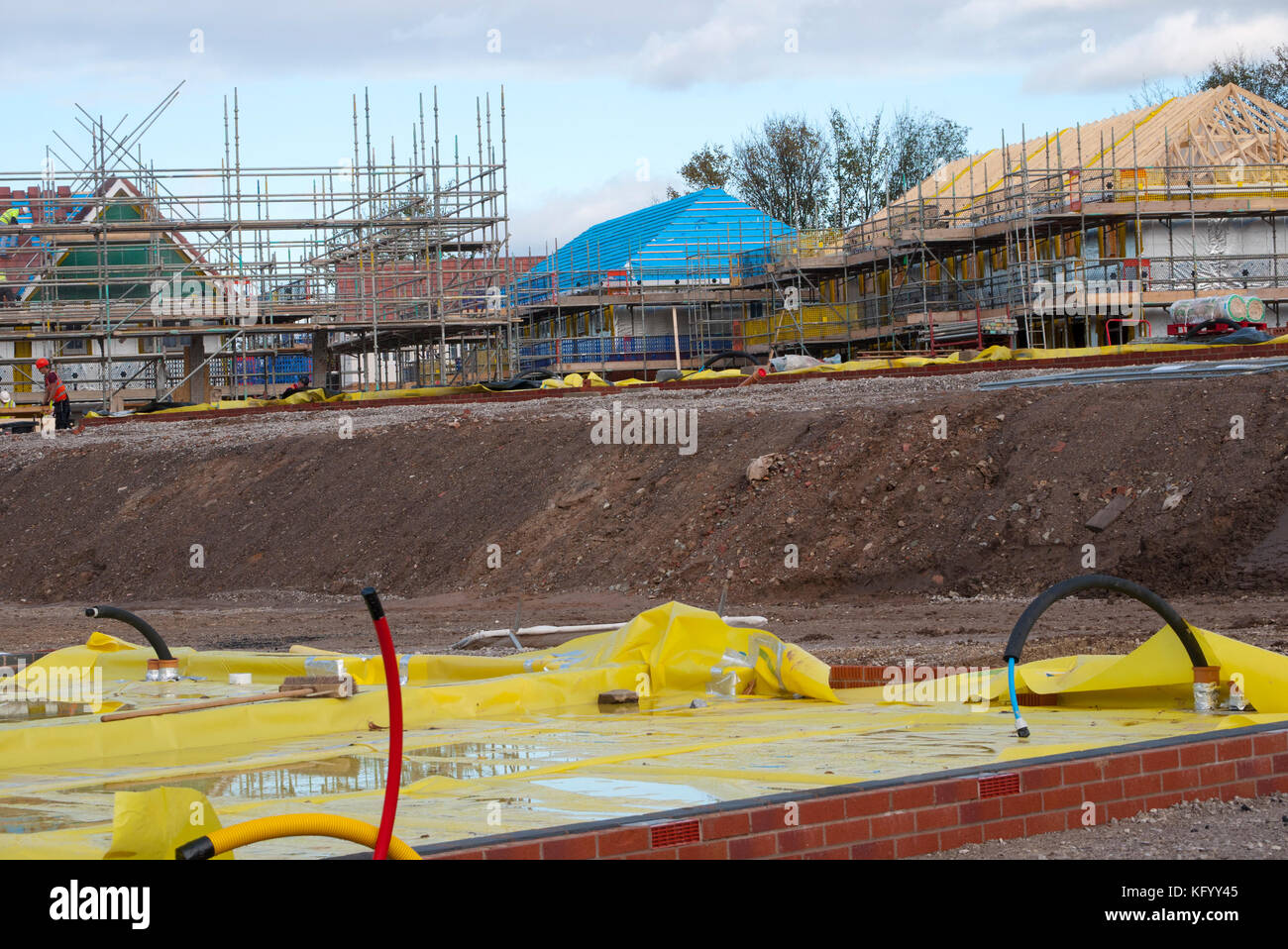 New house foundations on a New build housing estate, Middleton