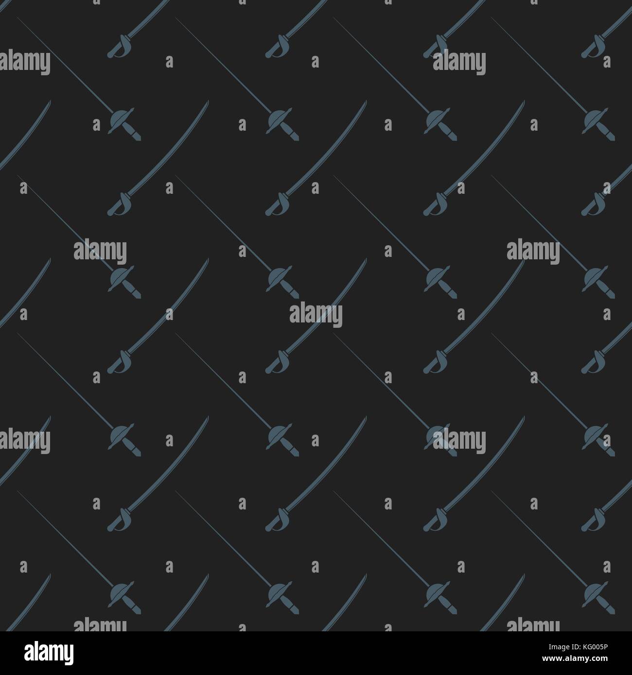 vector dark solid design sword saber medieval cold steel arms seamless pattern isolated on dark background Stock Vector