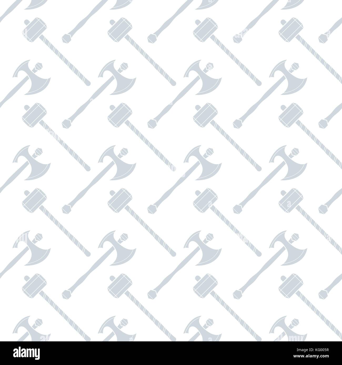 vector light grey solid design battle hammer axe medieval cold steel arms seamless pattern isolated on white background Stock Vector