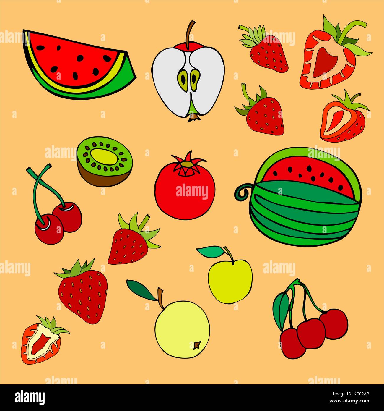 set of different fruits isolated. Vector illustration Stock Vector ...