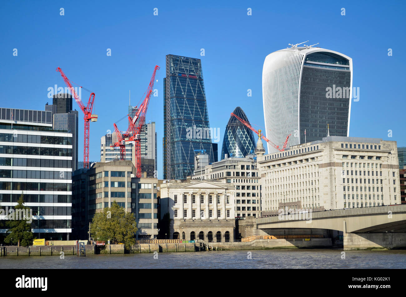 London financial district skyline, London, UK, including Leadenhall Building, Gherkin, 20 Fenchurch Street, and London Bridge. Stock Photo