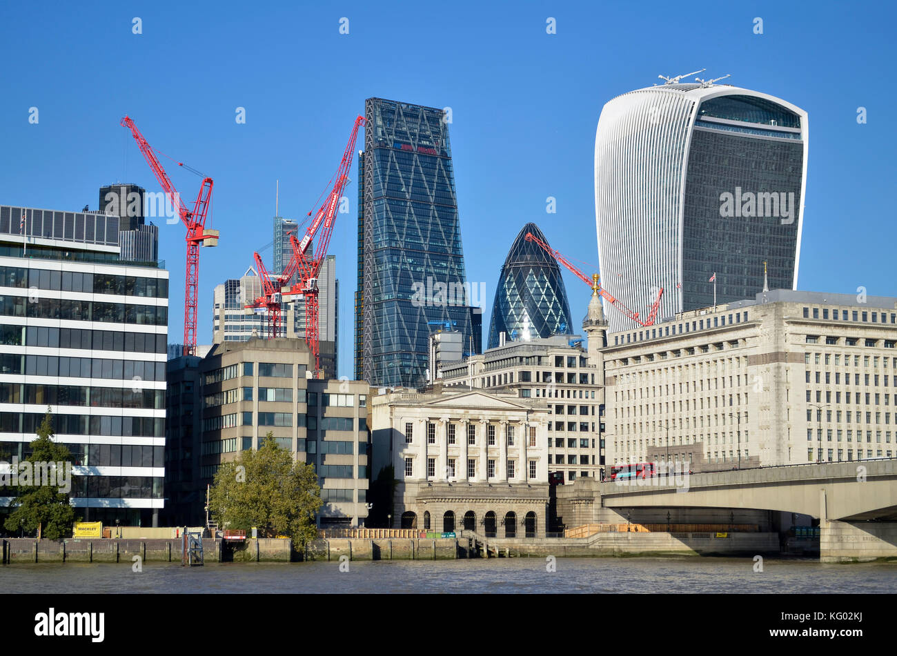 London financial district skyline, London, UK, including Leadenhall Building, Gherkin, 20 Fenchurch Street, and London Bridge. Stock Photo