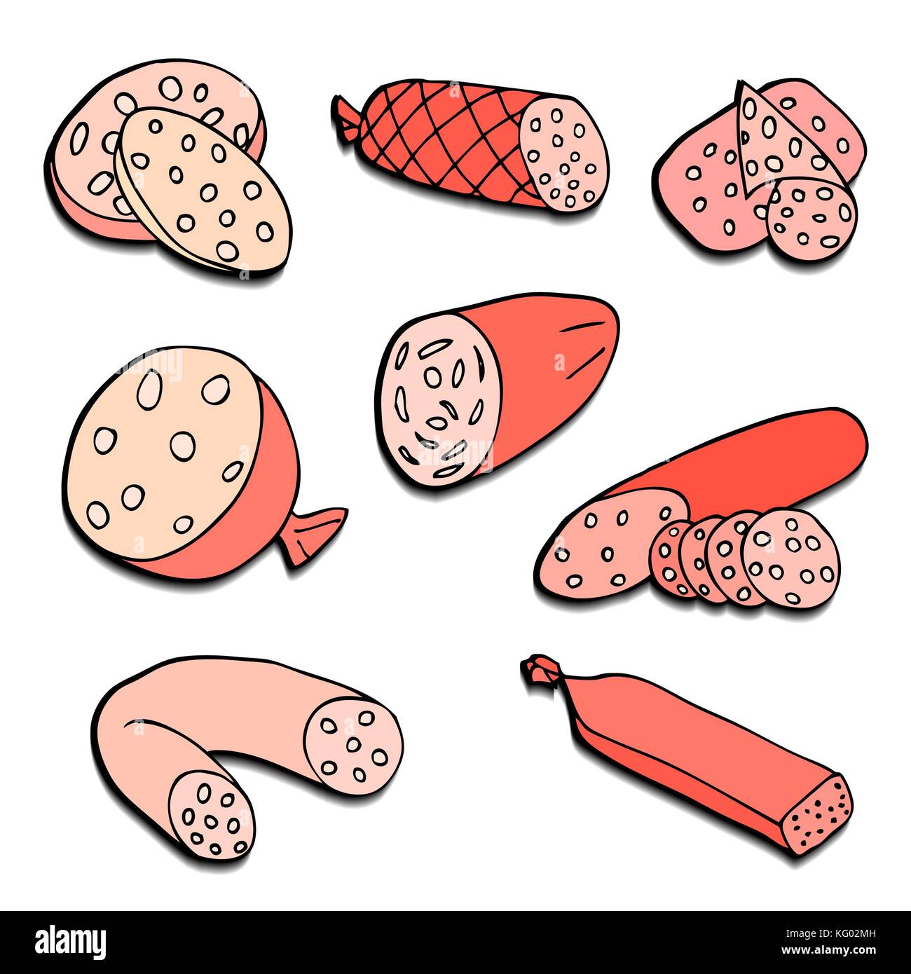 Set of different types of sausages. Vector illustration Stock Vector Image & Art Alamy