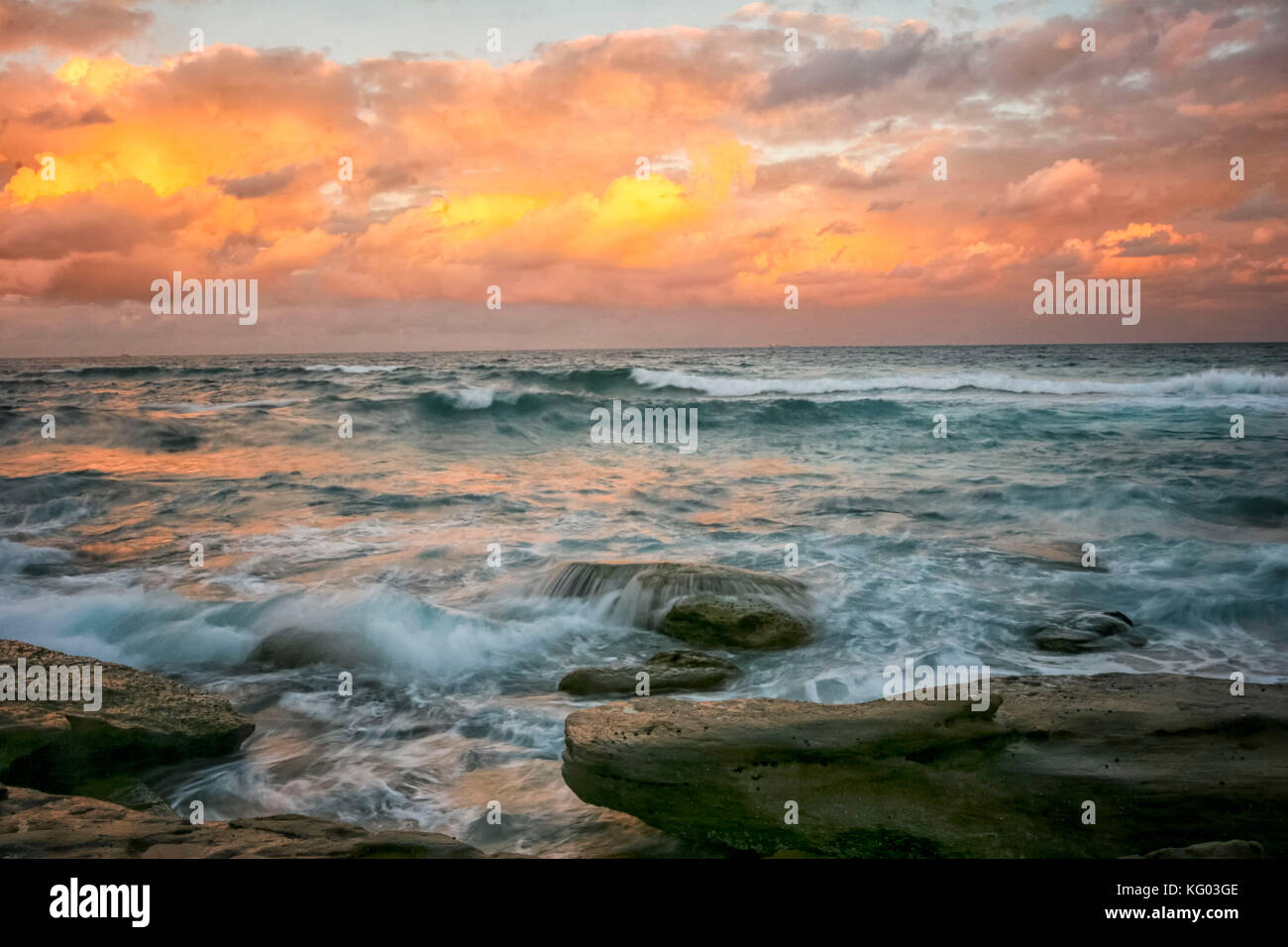 Seascape and sunset sky, coogee trail, sydney, Australia Stock Photo