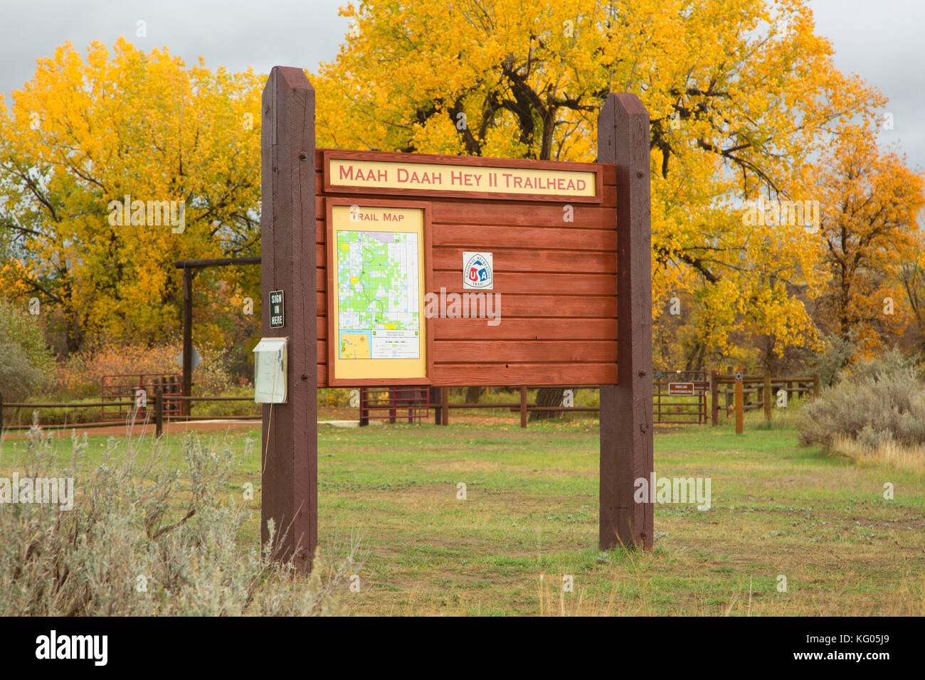 Maah Daah Hey Trail trailhead kiosk, Sully Creek State Park, Medora
