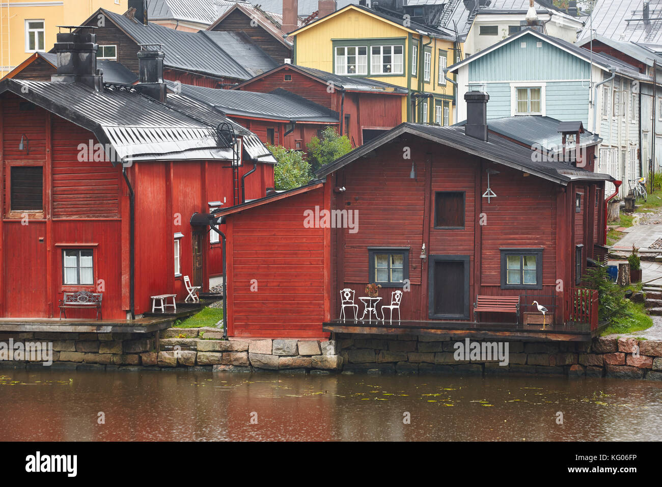 Traditional wooden houses in Porvoo. Finland old town heritage. Tourism Stock Photo