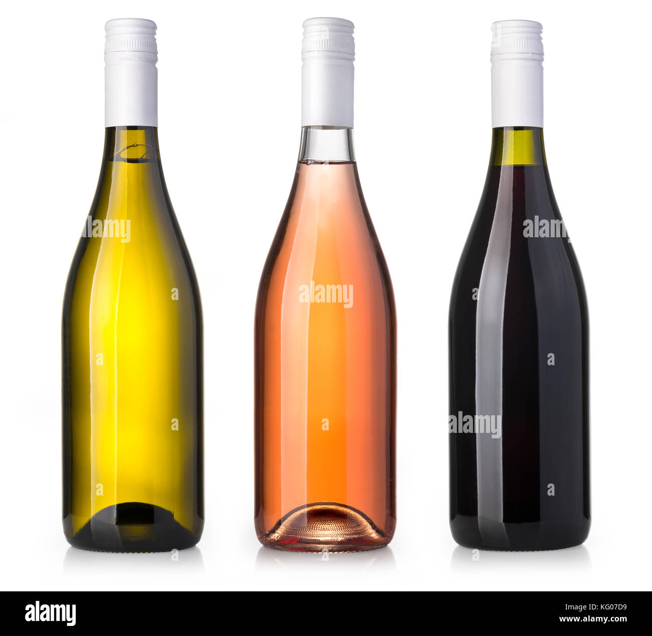 white, rose, and red wine bottles set isolated on white Stock Photo - Alamy