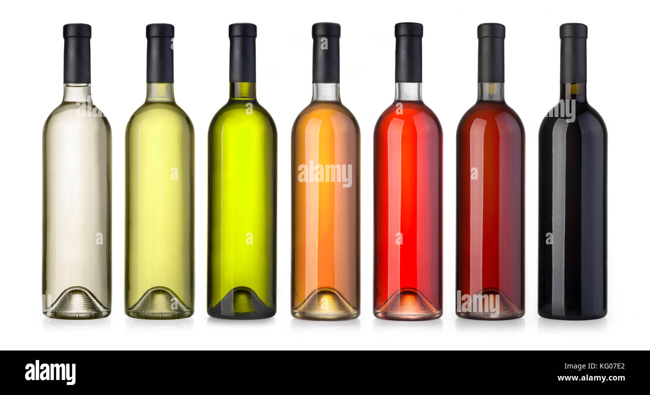 Set of white, rose, and red wine bottles.isolated on white background ...