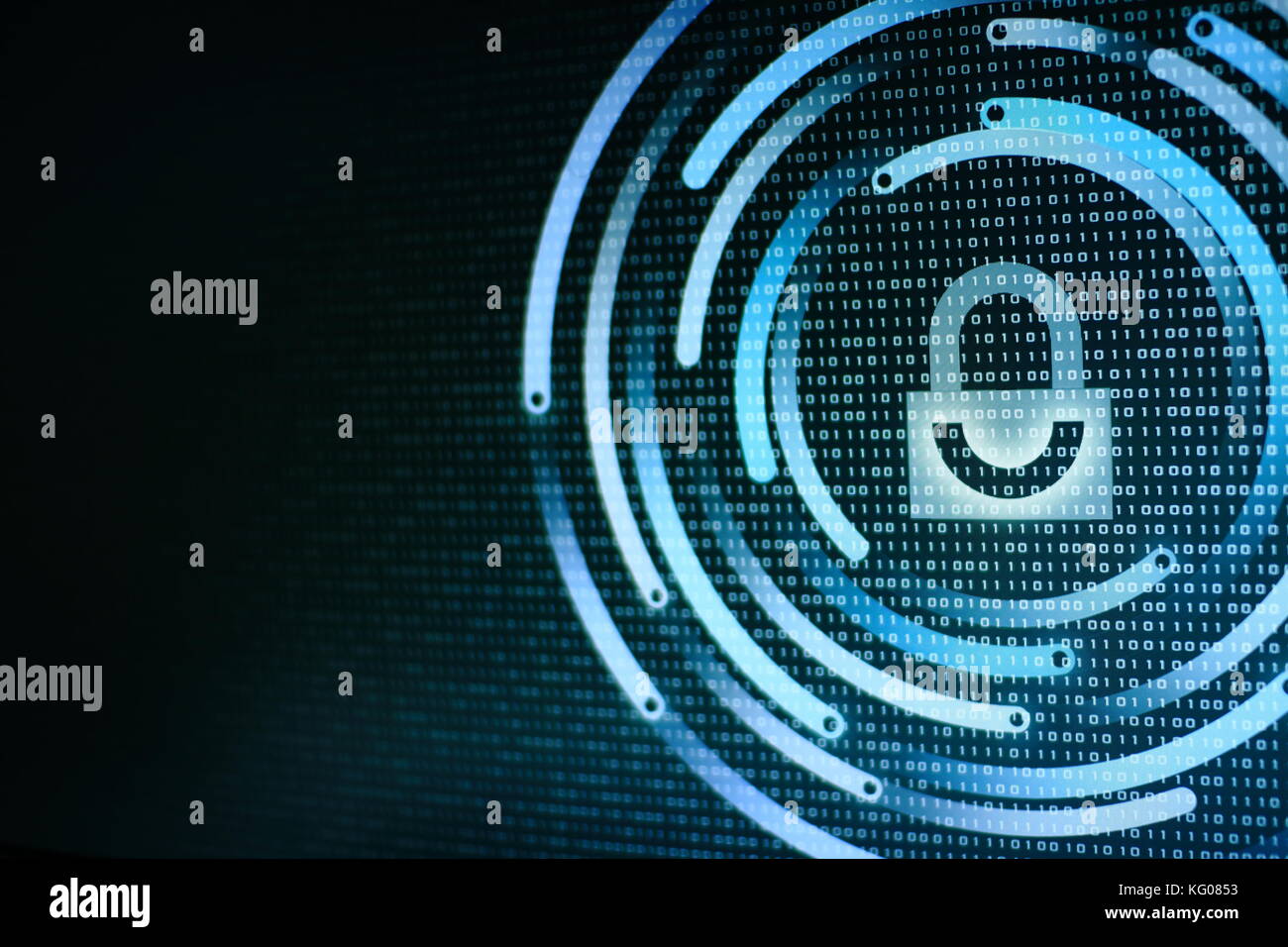 photo of computer screen display with White graphic symbol of a lock ...