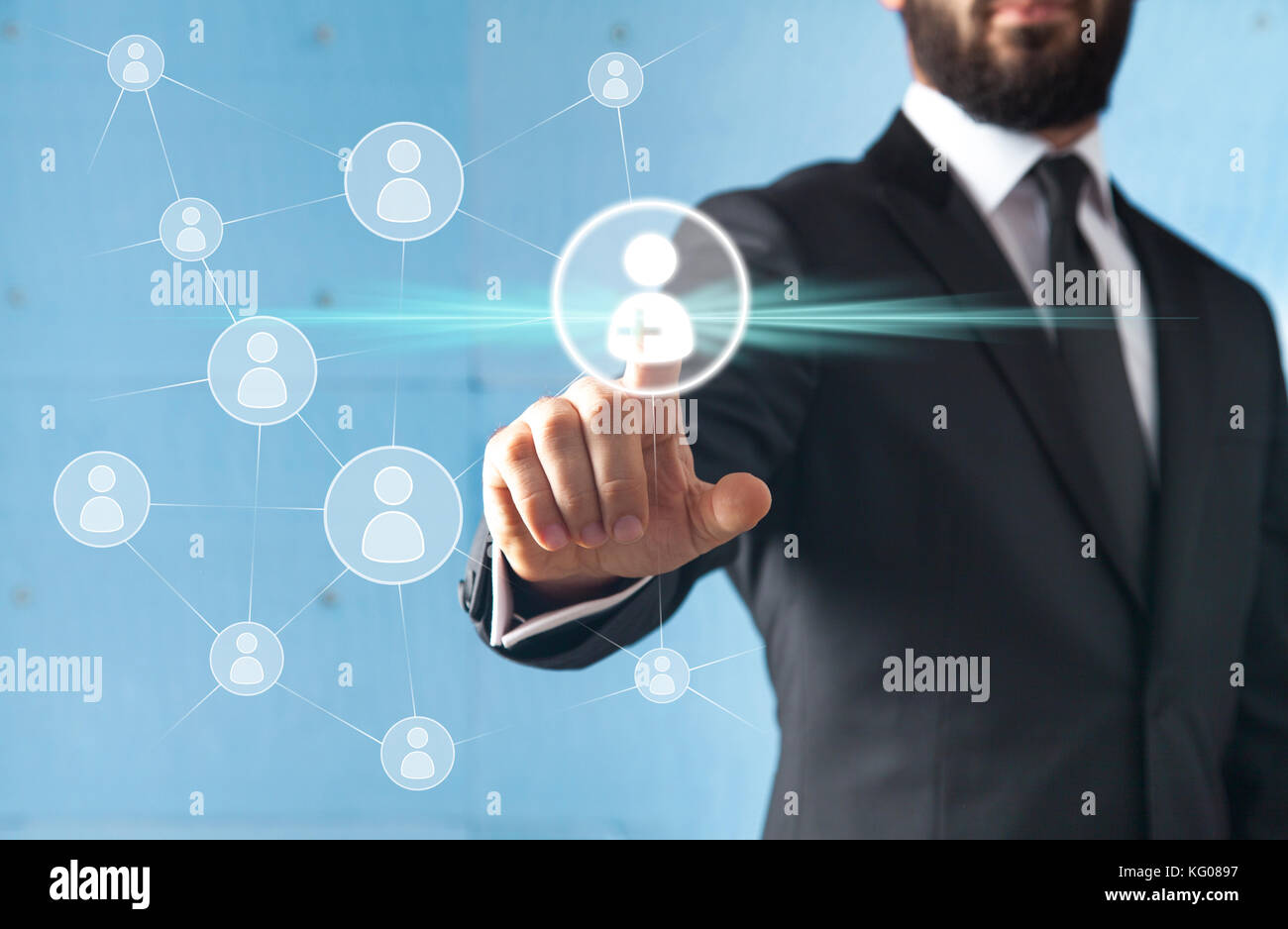 Businessman standing and working wth touch screen technology Stock ...