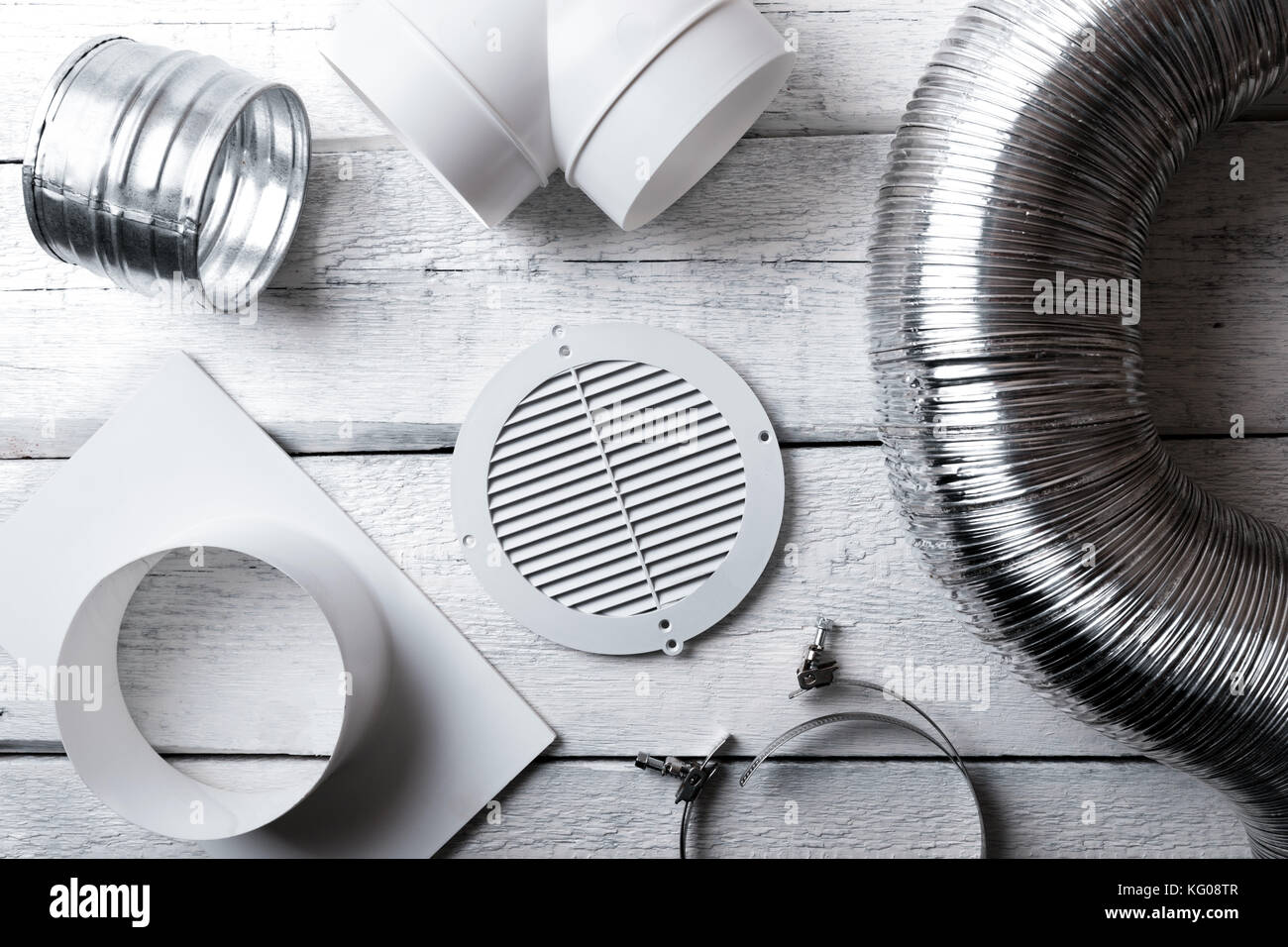 ventilation system items and joints. top view Stock Photo