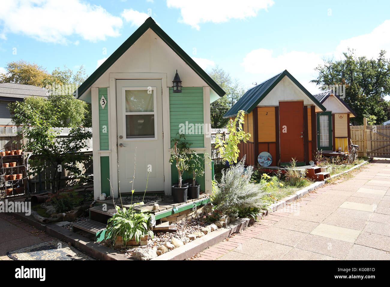 Tiny houses in Madison Wisconsin a part of the tiny house movement. Stock Photo
