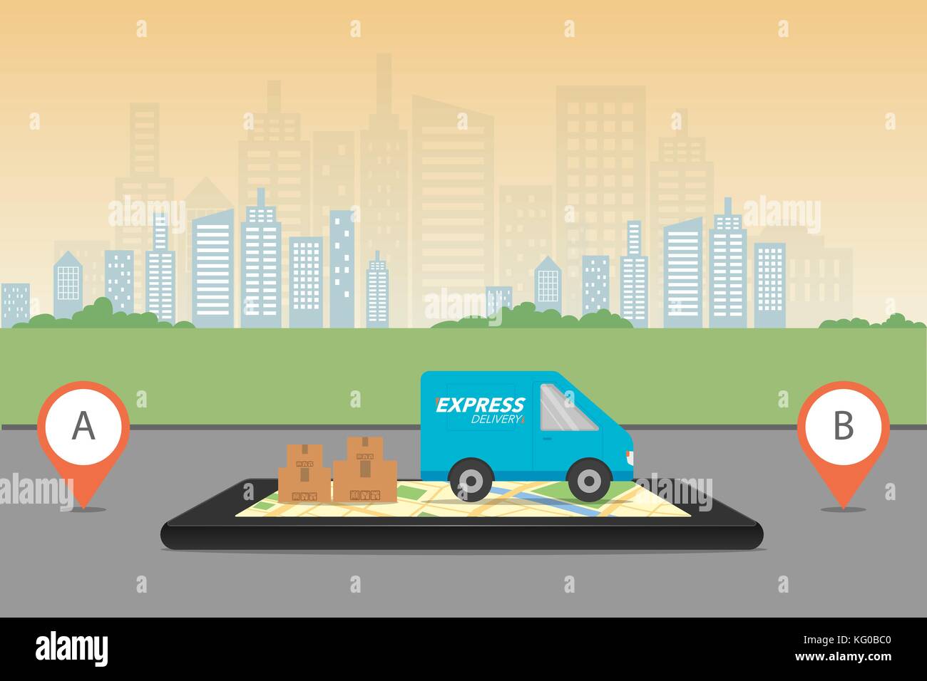 Express delivery concept. Checking delivery service app on mobile phone ...