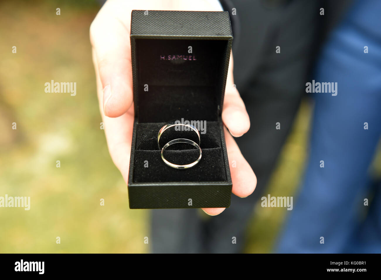 Wedding rings on a wedding day Stock Photo