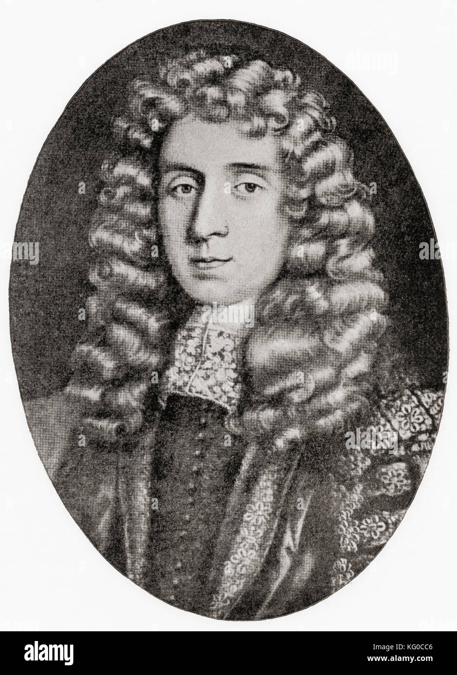 George Jeffreys, 1st Baron Jeffreys of Wem, 1645 –  1689, aka "The Hanging Judge".  Welsh judge and Lord Chancellor.  From Hutchinson's History of the Nations, published 1915. Stock Photo