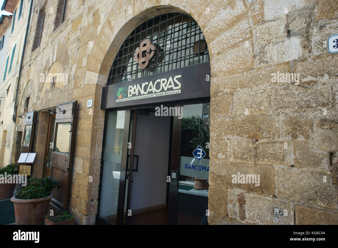 Bancacras Office in San Quirico d'orcia, Siena, tuscany, Italy Stock Photo