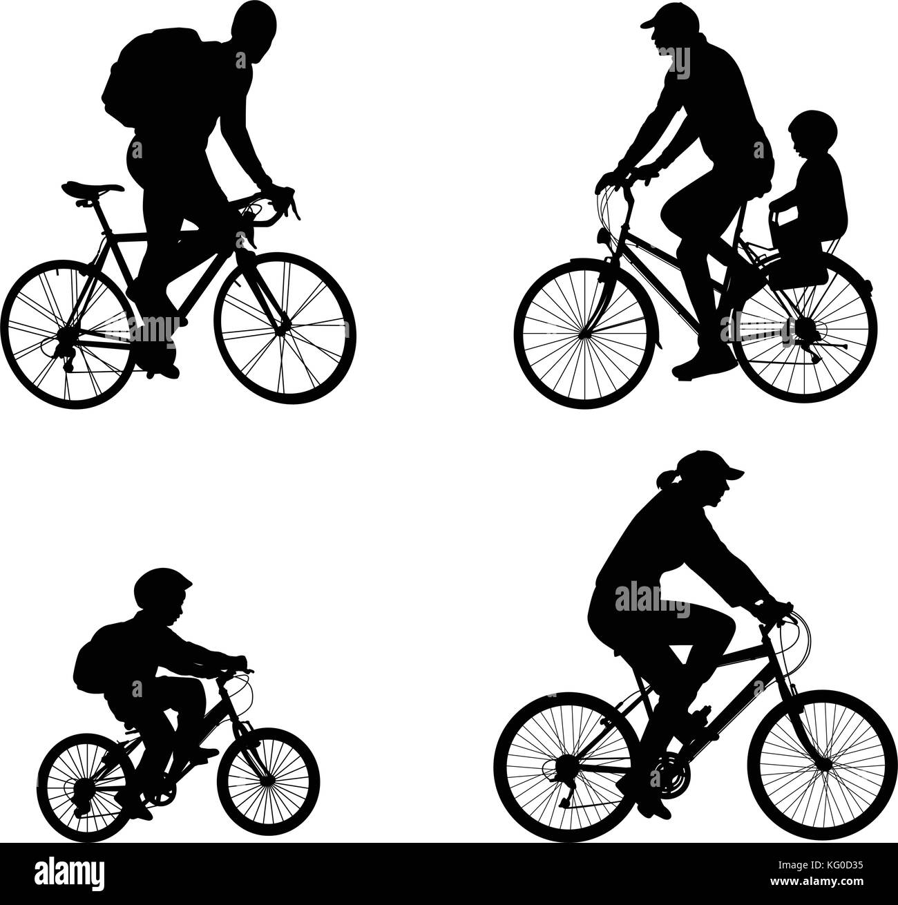 recreational bicyclists silhouettes - vector Stock Vector